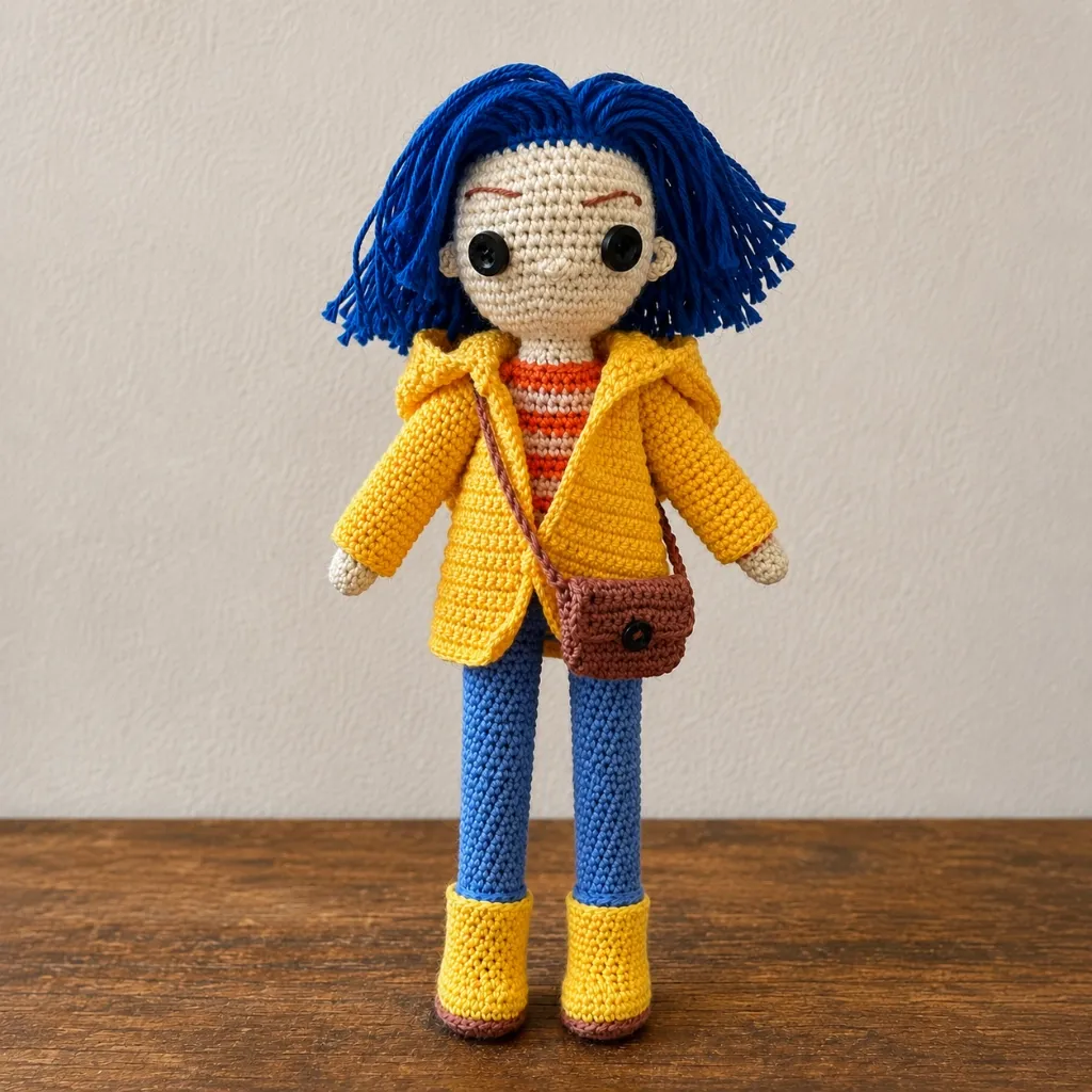 Boneca Amigurumi Coraline — Acessórios Removíveis